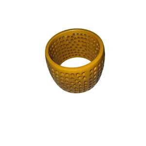 Iris Apfel & Bajalia Yellow Resin Bangle Bracelet Carved Cutout Tribal Style